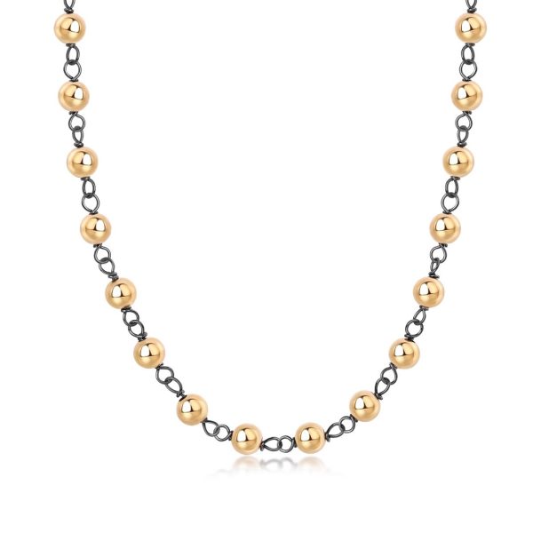 BALL CHAIN NECKLACE WITH BLACK RHODIUM LINKS